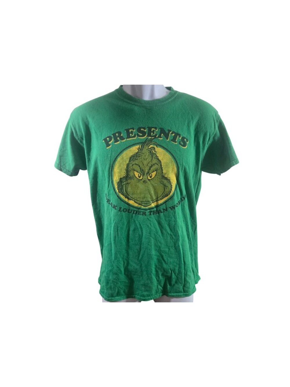 Grinch "Presents Speak Louder Than Words" Green Graphic T-Shirt Gildan Heavy Cot
